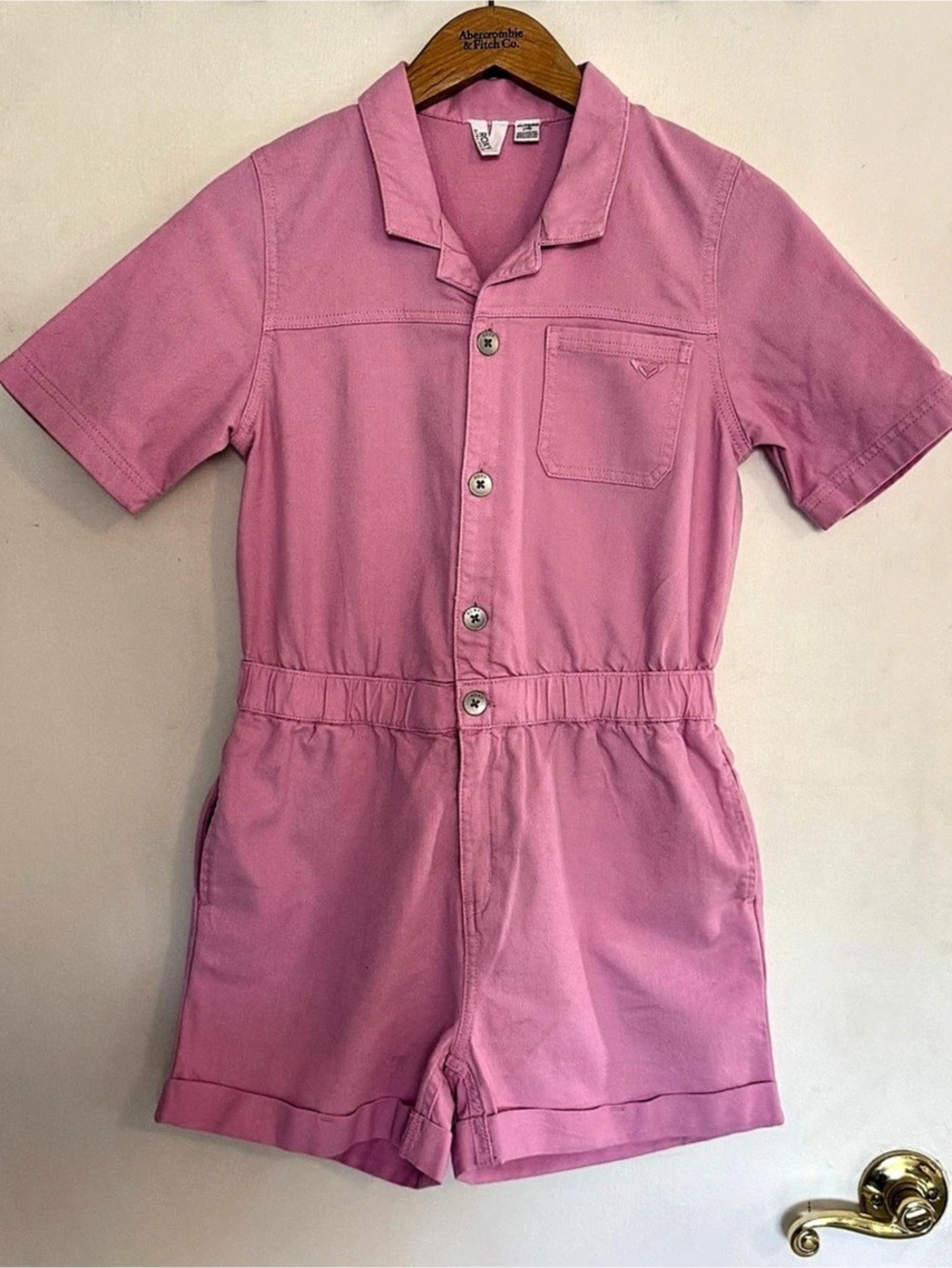 Roxy Girls Short Sleeve Romper Pink Cotton Twill Romper Size XL (16)